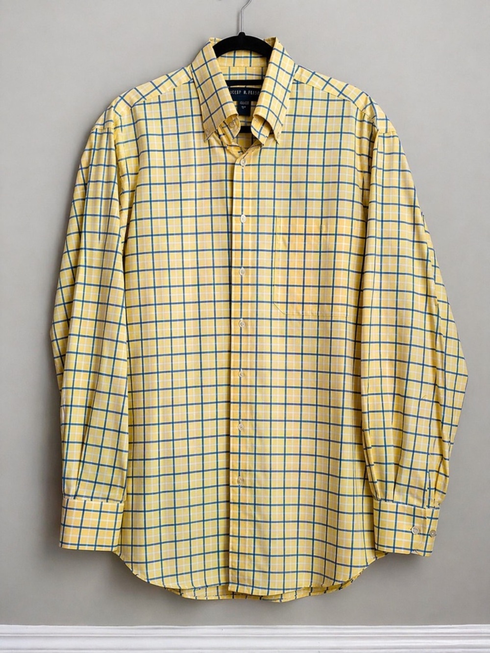 Scott Barber long-sleeve button-up, classic yellow and blue windowpane size M